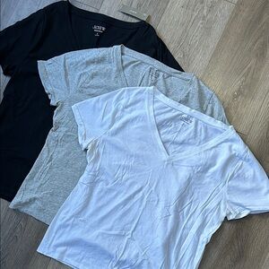 J. Crew V-Neck T-Shirt Trio in Black, Gray, and White